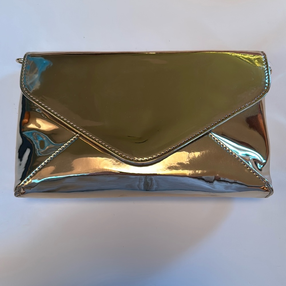 NWOT Francesca’s Gold Chrome Clutch/Crossbody Bag